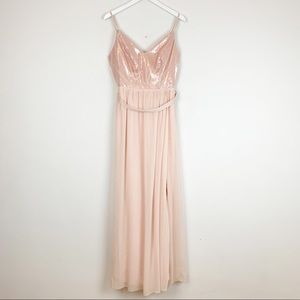VERA WANG Blush Full Length Bridesmaid Dress Sequin Bodice V-Neck Formal SIZE 12